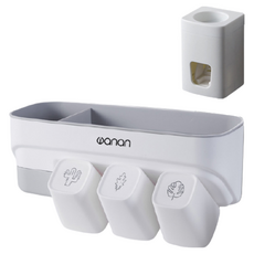 新錸家居 免釘無痕貼 多功能牙刷架3杯款 北歐灰 浴室收納好幫手, 1個