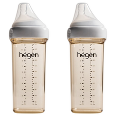 hegen 金色奇蹟 PPSU 多功能方圓型寬口奶瓶 極致柔軟仿真乳感奶嘴 防脹氣排氣閥, 白透明色, 330ml, 2個