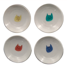 HAREKUTANI 晴九谷 日本九谷燒 小盤 4入 陶瓷器, 貓臉, 9 x 2cm, 1組, 直徑9 x 2cm