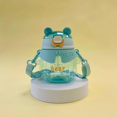 ST-YIBEN 小熊兒童水壺 大容量塑膠大肚杯, 850ml, 1個, 藍綠色