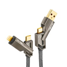 POLYWELL 寶利威爾 USB + C + Lightning 四合一機甲PD編織快充線 PW15-W45-A391, 1m, 1條