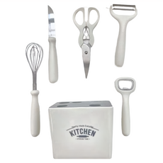 沐慕家居 含排水孔收納筒 高級不鏽鋼材質, 刀 + 剪刀 + 刨刀 + 打蛋器 + 開瓶器 + 收納盒, 1組