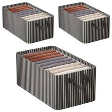 新款手提可折疊衣物收納箱 / 牛津布, 灰條紋, 3個