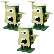 Petpals 森林奇獸貓跳台 貓抓柱 紙繩 絨布材質 頂頭有舒適的軟墊, 綠色 + 白色, 1個