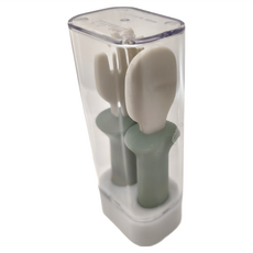 MODU'I BLUEMAMA 鉑金矽膠幼兒學習餐具組 韓國製造, 薄荷綠, 叉子 + 湯匙 + 收納盒, 1個