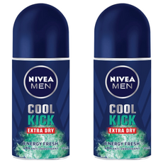 NIVEA 妮維雅 男士止汗爽身乳液 瞬間酷涼系列 激爽制汗 COOL KICK, EXTRA DRY, 48H止汗抑味, 柑橘, 50ml, 2瓶