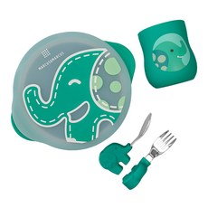 MARCUS&MARCUS 動物樂園用餐訓練學習禮盒組, 綠色, 大象, 1組
