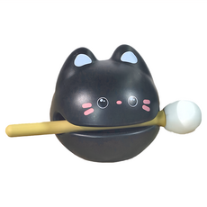 功德木魚 + 1小木魚, ABS滴膠材質 紓壓療癒擺飾, 黑貓, 1個