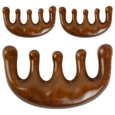 QIDINA 多功能經絡按摩梳 圓潤齒 厚實梳背, 3支, 檀木