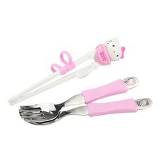 HelloKitty 不鏽鋼學習餐具 Set 3入 (左右手皆可適用), 1組