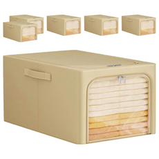 FOREVER 防潮衣物牛仔褲拉鍊收納箱 大容量儲物盒 附把手, 47 x 35 x 30cm, 卡其色, 6個