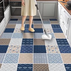 復古花紋PVC抹净地墊, 180 x 140cm, 魔術方格, 1件