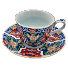 佐和陶瓷 輪花杯盤組 適用溫度-30°C~100°C 日本產, 1組, 杯 + 盤, 深藍輪花