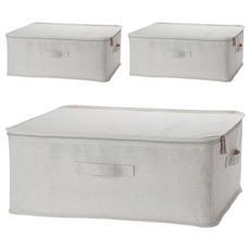 SHIMOYAMA 滌麻可視被子收納袋 小55 x 42 x 22cm 米色, 3個