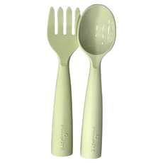 Miniware My First! 叉匙組 湯匙1入+叉子1入 100%植物萃取天然聚乳酸, 湯匙 + 叉子, 光合草綠, 1組