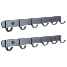 Sleek 北歐風304不鏽鋼無痕掛勾 6勾 彎勾款 總長40cm, 黑色, 2個