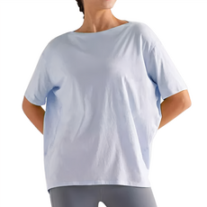 涼感絲滑一字領運動上衣, 透氣速乾, 吸濕排汗運動專用, 不適用, 淺藍色