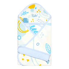 PUKU 藍色企鵝 舒棉輕柔嬰兒包巾, 柔軟魔鬼氈腰帶, 防風三角帽, 100%棉, 藍色