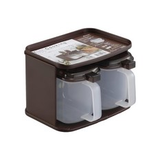 inomata 塑膠調味罐+收納3件式套組, 附計量匙, 迷你廚房收納, 咖啡色, 1組