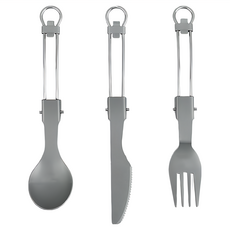 HWZBBEN 純鈦折疊餐具三件組，輕巧便攜，戶外露營登山餐具首選，附收納袋, 鈦金屬原色, 1組