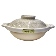 GINPO 銀峯 6號貫入附蓋淺砂鍋，陶瓷材質，日本產, 18.5cm, 1個