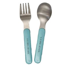 MINE 唐榮 兒童抗菌嬰幼兒叉匙組 不鏽鋼18-8餐具組, 叉13.5cm 匙13.5cm, 幼兒湯匙 + 叉子, 藍色, 1個