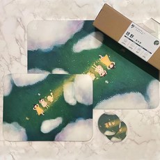 PATHSiE 帕斯 墊子組合包 地墊40x60cm 餐桌墊30x40cm 杯墊10x10cm 天然橡膠防滑底, 綠野, 1組