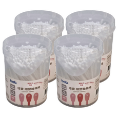 培寶 細塑軸棉棒易開罐 Set 100%天然棉 耐拉力 棉球不易脫落, 200支, 4罐