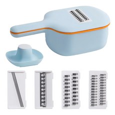 小茉廚房 多功能 刨絲器/切片花/瀝水籃 刨刀 4個 + 護手器, 水藍色, 1組
