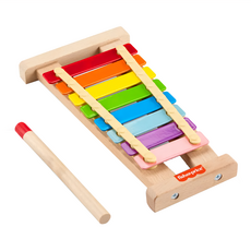Fisher-Price 費雪 木製鐵琴，2歲以上，提升音樂性和感受力, 彩虹, 1個, 23.4 x 14.2 x 2.2cm