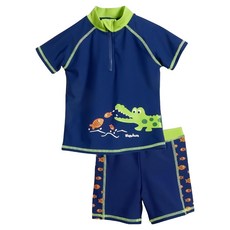 playshoes 抗uv防曬短袖兩件組兒童泳裝-鱷魚