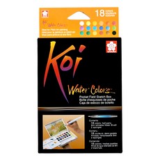 SAKURA Koi 塊狀水彩寫生組 18色, 附9ml自來水筆, 塑膠調色盤, 輕巧設計