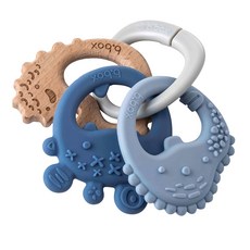 BBox 三環咬牙器,莫蘭迪藍,多種材質,環形設計,舒緩長牙不適,寶寶安心使用, 單品, 1個