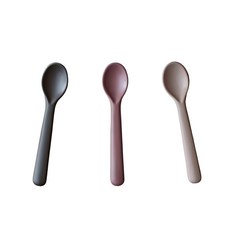 cink 湯匙 竹纖維和玉米澱粉材質 適用於6個月以上嬰兒, 米 + 紫 + 灰色, 3 支湯匙組, 1組