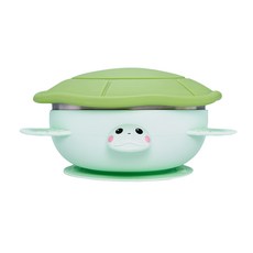 KOM 海洋歷險趣 不鏽鋼兒童矽膠學習碗, 碗 + 蓋, 綠海龜, 1個