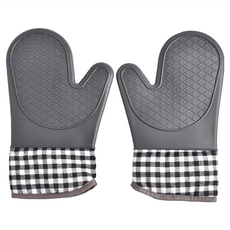 Homely Zakka 北歐加厚耐高溫防水矽膠雙層隔熱防燙手套 食品級矽膠+纖維棉, 莫蘭迪灰, 1雙