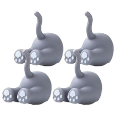 可愛動物尾巴牙刷架 Set 2個, ABS+搪膠材質, 掛勾一入(自帶背膠), 貓貓, 4個