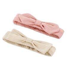 ku.ku duckbill 酷咕鴨 plus竹纖羅紋蝴蝶髮帶, 親膚柔軟，彈性舒適，多色可選，寶寶時尚配件, 2入, 自然粉 Pink, 暖調杏 Beige, 37-45cm
