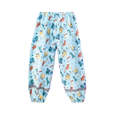 兒童透氣防水雨褲 超強防潑水牛津紡布 PU防水膠層 滿印藍恐龍車車, 藍色, XXL(130~145cm)