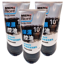 MEN'S Biore 保濕控油洗面乳，含10倍炭成分, 100g, 3條