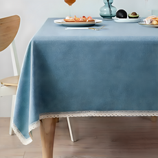 COMET 日系純色棉麻防水桌布 TPU膜技術 棉麻織造 組織緊密, 200 x 140cm, 青色, 1條