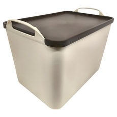 品屋 手提式收納箱 帶蓋無孔 密封防塵, 加大, 咖啡色, 1個