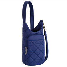 TRAVELON Boho多功能旅遊防盜水壺袋/水瓶袋,格紋藍,輕巧便攜,時尚有型, 1個