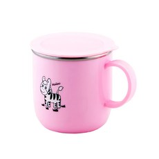ZEBRA THAILAND 斑馬兒童馬克杯 附蓋 304不鏽鋼, 粉紅色, 250cc, 1個