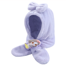 兒童款 絨毛保暖圍巾帽 圍脖帽 - 100%聚脂纖維, 長 96cm, 白雪公主 紫色