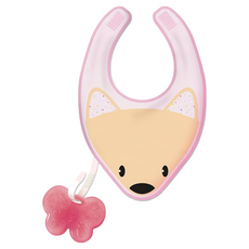 chicco 動物棉織圍兜 附掛矽膠固齒器 4個月以上, 粉色, 1入, 1組