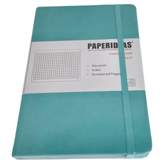 PAPERIDEAS 硬皮筆記本, 100g純木漿無酸紙, 94張/188頁, 2條書籤帶, 方格蒂芙尼藍, 1本