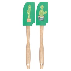 NOW 迷你木柄矽膠刮刀 可愛仙人掌圖案 不傷鍋具 木柄好握 輕鬆攪拌刮取, 2支, 混和顏色