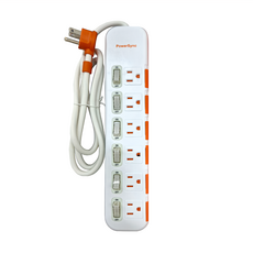 PowerSync 包爾星克 6開6插滑蓋防塵防雷擊延長用電源線組 3孔 TS6DB612 30 x 6.5 x 3.2cm 353g, 1.2m, 白色, 1個