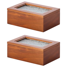 實木海棠花玻璃收納盒 松木金屬材質, 復古, 2個